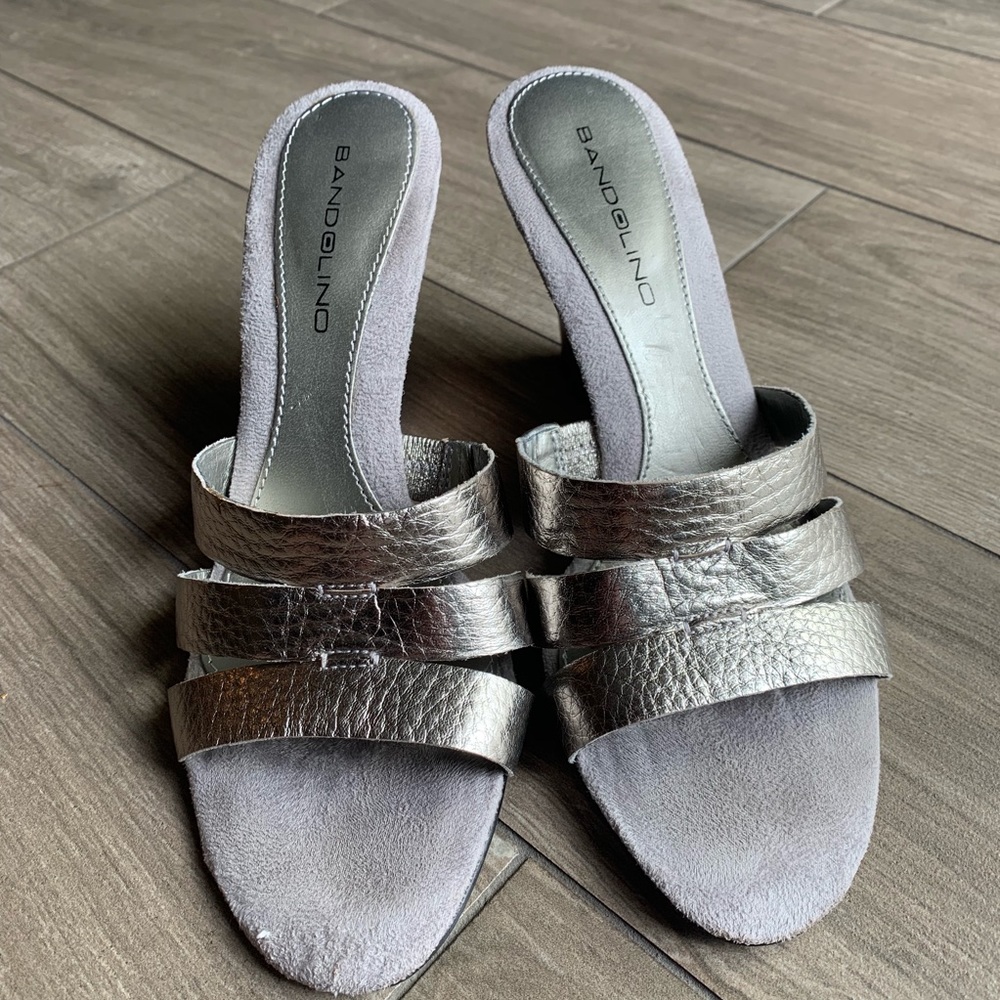 Bandolier Size 8 Silver Mule Heels.